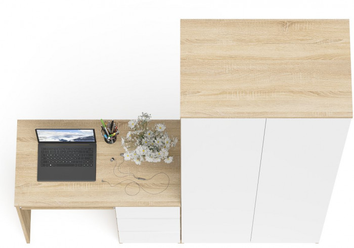 Мори компьютерный стол МС-6 правый + Шкаф МШ800.1, дуб сонома/белый