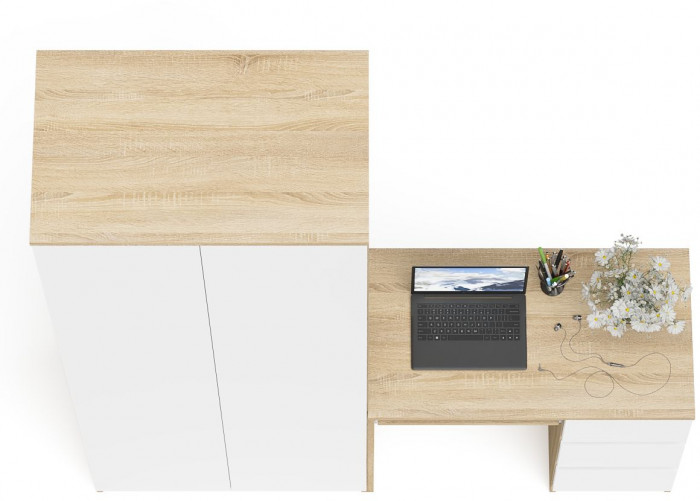 Мори компьютерный стол МС-6 правый + Шкаф МШ800.1, дуб сонома/белый