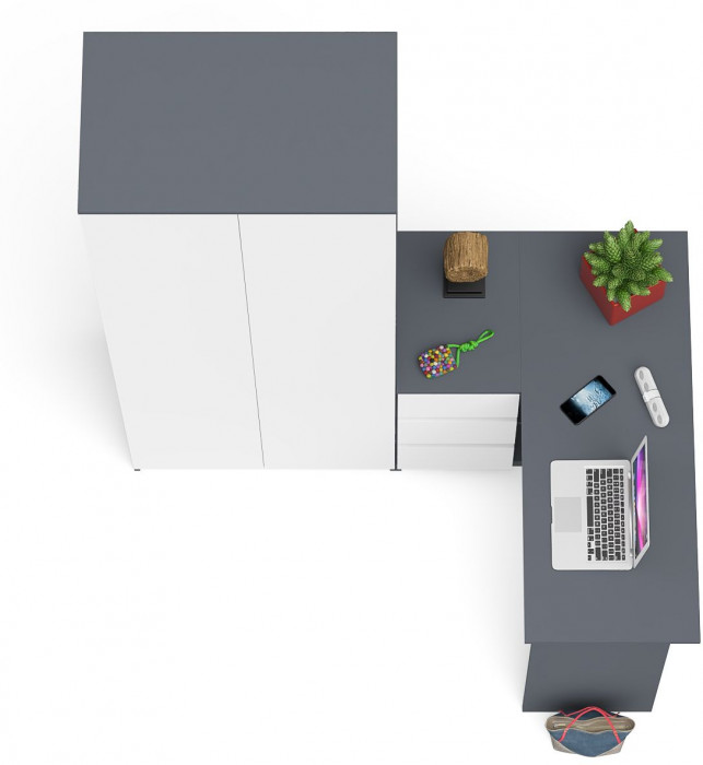 Мори Стол компьютерный МС-16 левый + Шкаф МШ800.1, цвет графит/белый, ШхГхВ 204,8х84,9х209,6 см., выдвижные ящики слева, НЕ универсальная сборка