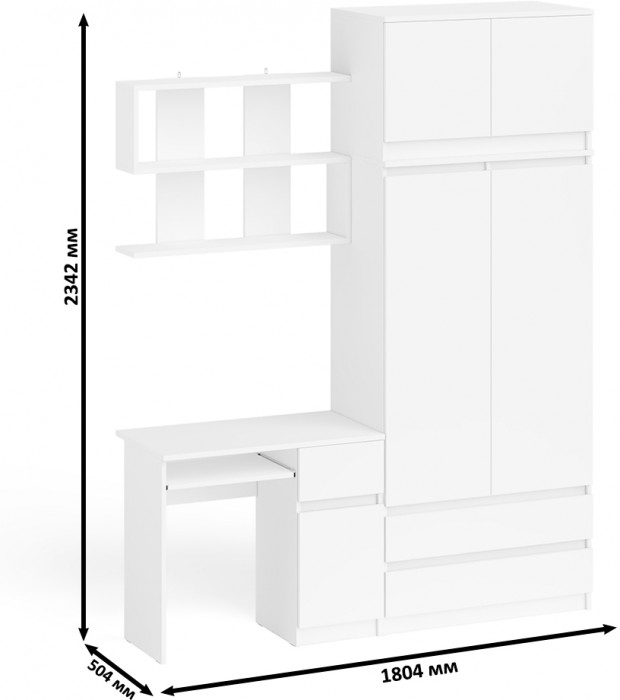 Мори компьютерный стол МС-1 правый + Шкаф МШ900.1 + Антресоль МА900.1 + Полка 900, белый