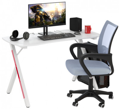 Игровой стол Мебель--24 GT-2310 + кресло компьютерное 103 серое, цвет белый, ШхГхВ 120х60х73 + 59х56х83-94 см.
