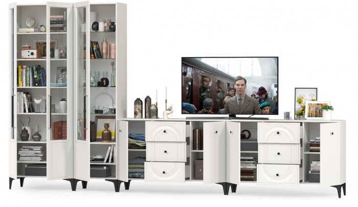 Валенсия Гостиная № 123, ЛДСП белый шагрень/МДФ белый шагрень