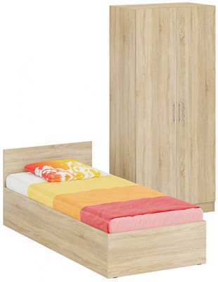 Кровать 0900 + Шкаф 2-х створчатый Стандарт, дуб сонома