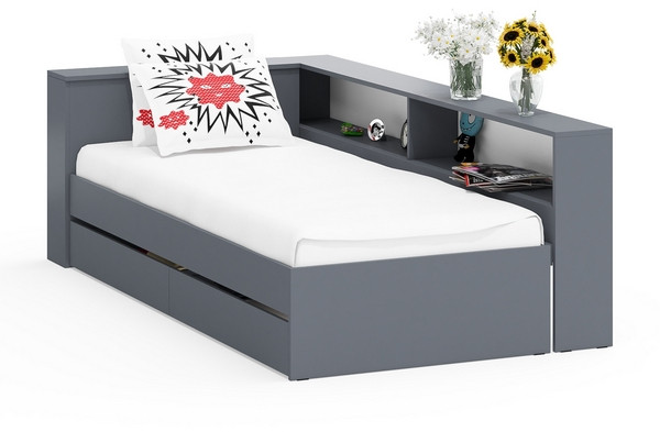 Ксения Кровать с ящиками 0900 + прикроватный блок, графит