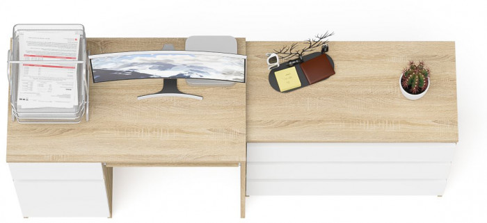 Мори компьютерный стол МС-1 левый + Комод МК800.1, дуб сонома/белый