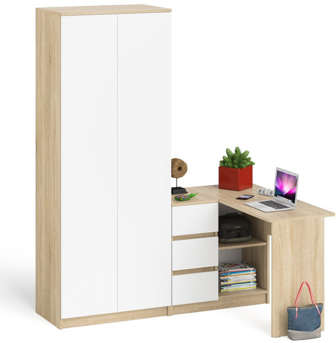 Мори Стол компьютерный МС-16 левый + Шкаф МШ800.1, цвет дуб сонома/белый, ШхГхВ 204,8х84,9х209,6 см., выдвижные ящики слева, НЕ универсальная сборка