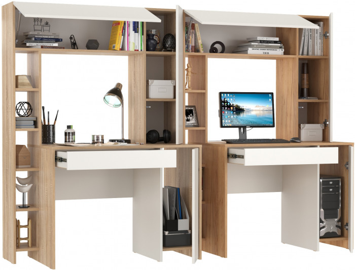 КР100 Два стола компьютерных Комфорт 12.71, цвет дуб сонома/белый/дуб золотой/белый, ШхГхВ 233,4х60,2х165,4 см., НЕ универсальная сборка