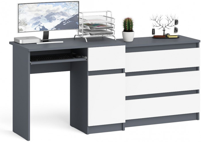 Мори компьютерный стол МС-1 правый + Комод МК800.1, графит/белый