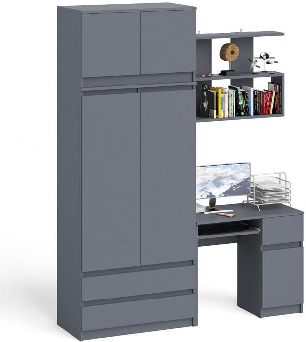 Мори компьютерный стол МС-1 правый + Шкаф МШ900.1 + Антресоль МА900.1 + Полка 900, графит