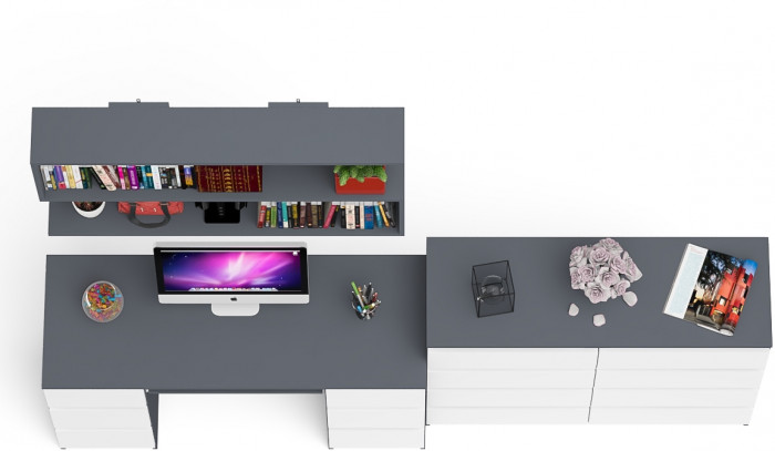 Мори компьютерный стол МС-2 + Комод МК1200.8 + Полка 1200, графит/белый