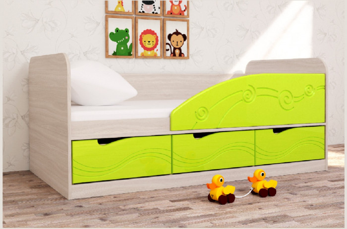 Кровать Бриз-4 80х160 Волна (Ясень шимо светлый/Шоколад/Волна)