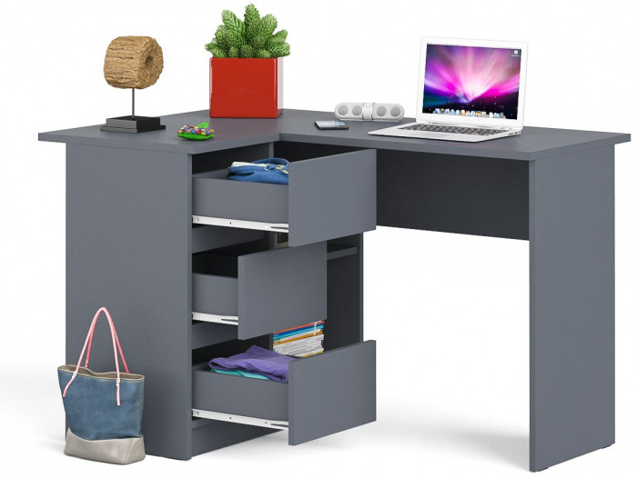 Мори Стол компьютерный МС-16 левый, цвет графит, ШхГхВ 124,4х84,9х76,6 см., выдвижные ящики слева, НЕ универсальная сборка