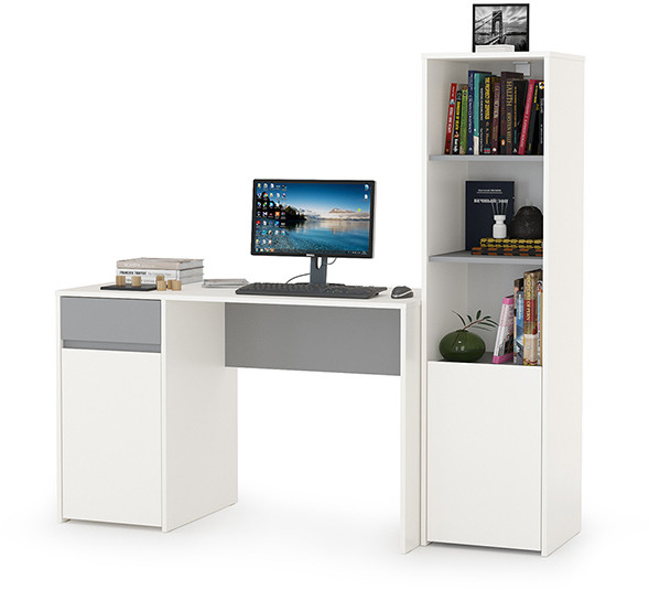 Торонто 12.149 Стол + 13.13 Шкаф комбинированный, белый шагрень/стальной серый