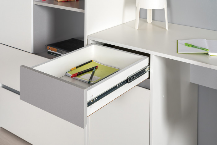 Торонто 12.149 Стол + 13.13 Шкаф комбинированный, белый шагрень/стальной серый