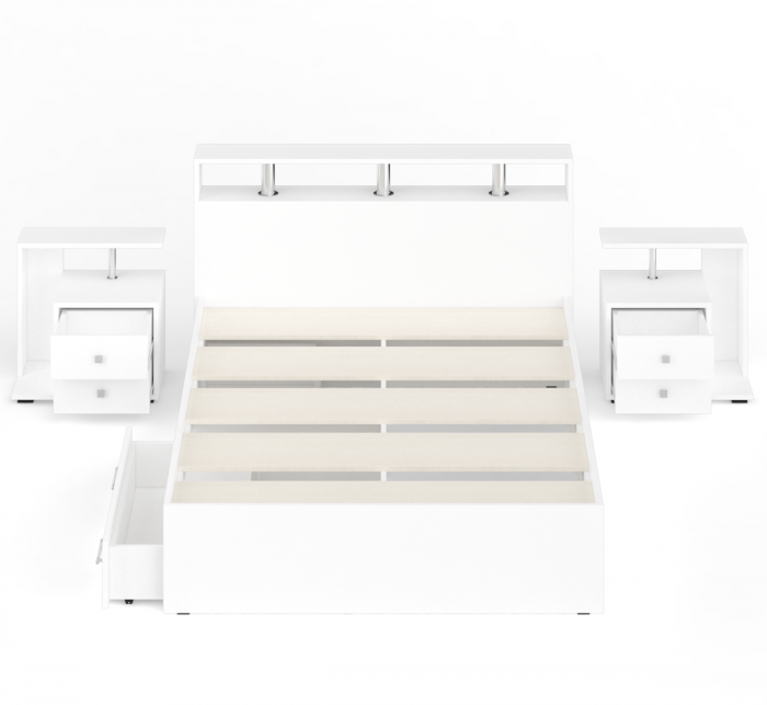 Камелия Кровать с ящиками 1400 + две тумбы, белый