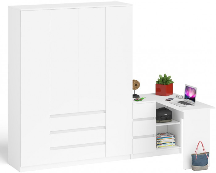 Мори компьютерный стол МС-16 левый + Шкаф МШ1600.1, белый