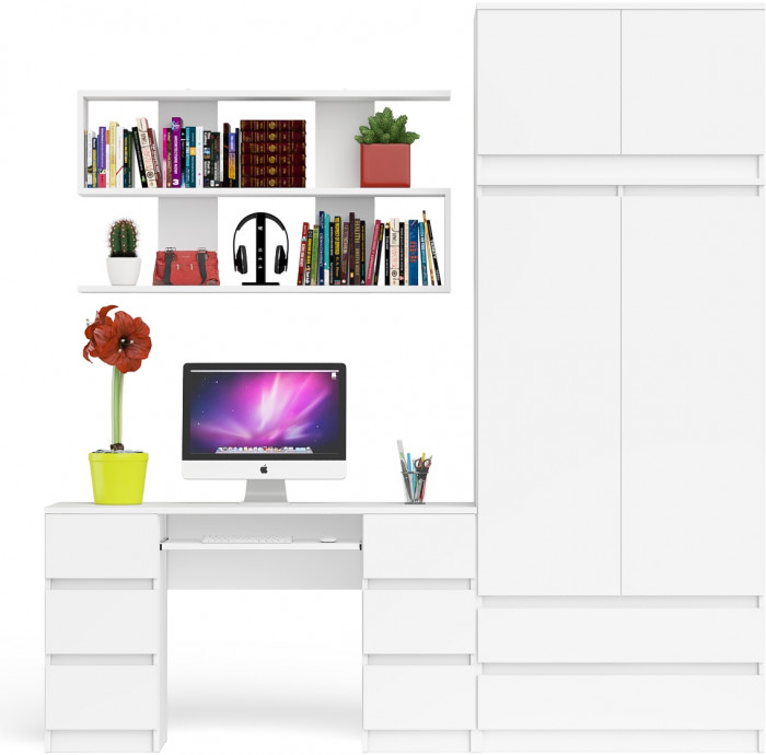 Мори компьютерный стол МС-2 + Шкаф МШ900.1 + Антресоль МА900.1 + Полка 1200, белый