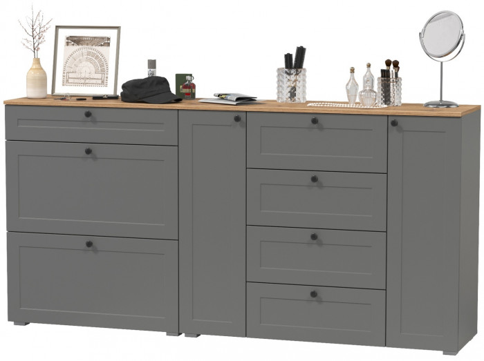 Остин 16.221 Комод + 16.121 Тумба для обуви, серый графит/дуб крафт золотой