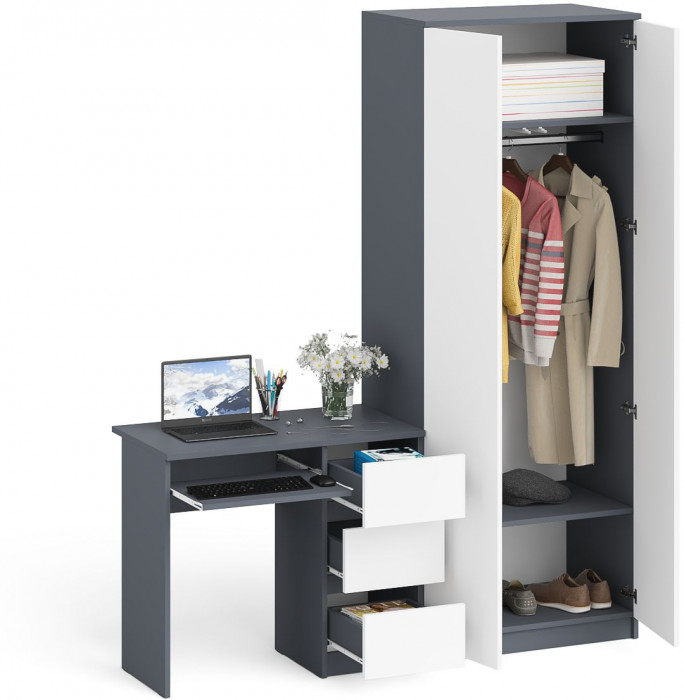 Мори Стол компьютерный МС-6 правый + Шкаф МШ800.1, цвет графит/белый, ШхГхВ 170,4х50,4х209,6 см., выдвижные ящики справа, НЕ универсальная сборка