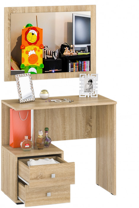 Камелия Стол косметический + Зеркало, цвет дуб сонома, ШхГхВ 85х40х145 см., НЕ универсальная сборка