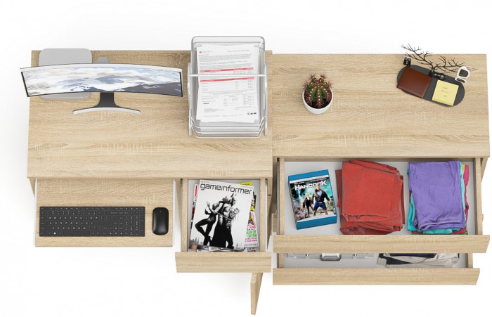 Мори компьютерный стол МС-1 правый + Комод МК800.1, дуб сонома