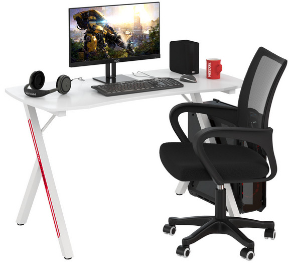 Игровой стол Мебель--24 GT-2310 + кресло компьютерное 103 чёрное, цвет белый, ШхГхВ 120х60х73 + 59х56х83-94 см.