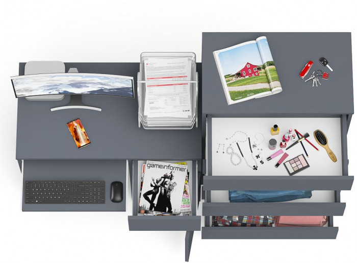 Мори компьютерный стол МС-1 правый + Комод МК700.5, графит