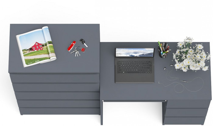 Мори компьютерный стол МС-6 правый + Комод МК700.5, графит