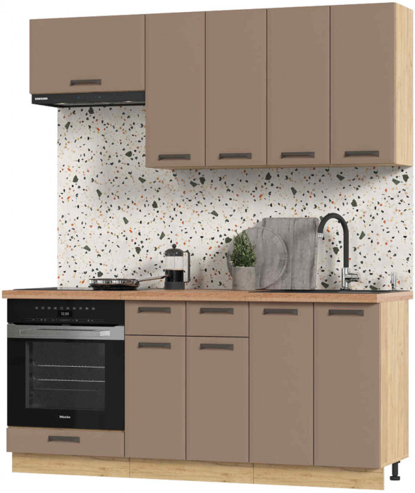 Кухня Призма 1,8 м дуб крафт золото/мокко суперматовый (столешница -дуб вотан)