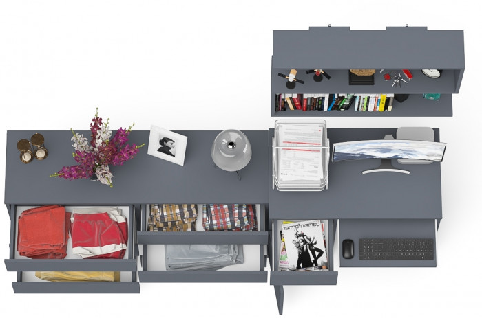 Мори компьютерный стол МС-1 левый + Комод МК1380.6 + Полка 900, графит