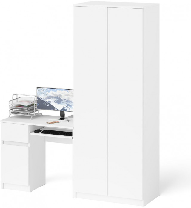 Мори компьютерный стол МС-1 левый + Шкаф МШ800.1, белый