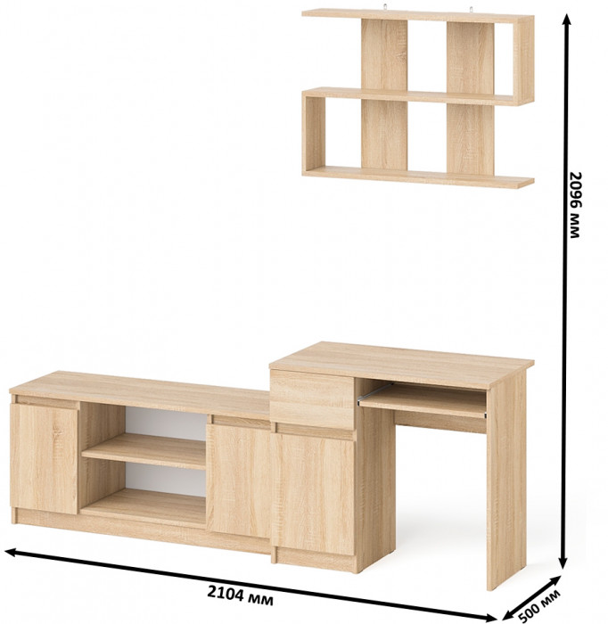 Мори Стол компьютерный МС-1 левый + Тумба МТВ1200.1 + Полка 900, цвет дуб сонома, ШхГхВ 210,4х50х209,6 см., НЕ универсальная сборка