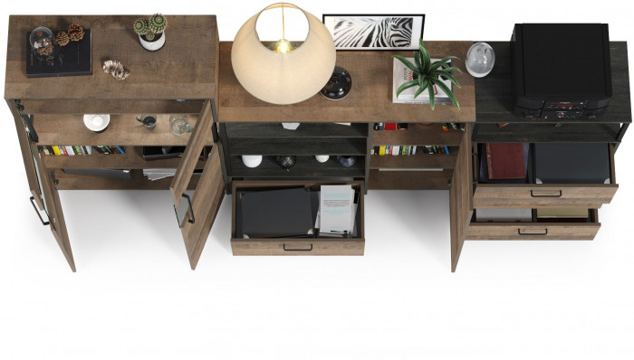 Трувор 13.307.01 Комод + 13.306 Комод с витриной + 13.307.02 Комод с ящиками, дуб гранж песочный/интра