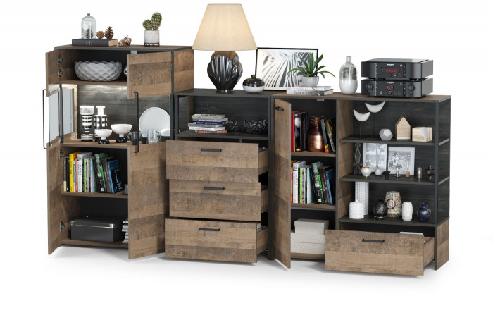 Трувор 13.307.01 Комод + 13.306 Комод с витриной + 13.307.02 Комод с ящиками, дуб гранж песочный/интра