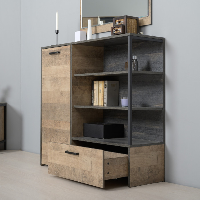 Трувор 13.307.01 Комод + 13.306 Комод с витриной + 13.307.02 Комод с ящиками, дуб гранж песочный/интра