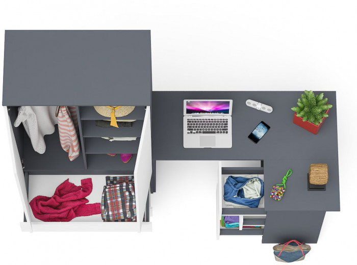 Мори компьютерный стол МС-16 правый + Шкаф МШ900.1, графит/белый