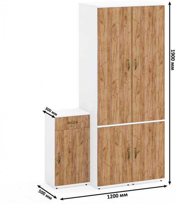 Лидер-8 Пенал МД 23Б + Пенал МД 23Б + Тумба МД 3.15, цвет белый шагрень/крафт золото, ШхГхВ 120х50х190 см., универсальная сборка