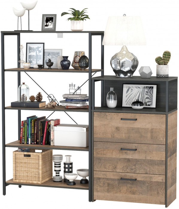 Трувор 13.151.01 Стеллаж + 13.307.02 Комод с ящиками, дуб гранж песочный/интра