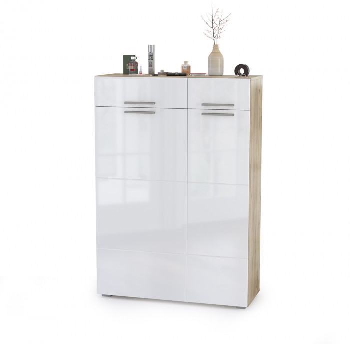 Лайн Прихожая № 14, дуб крафт серый/фасады МДФ белый глянец