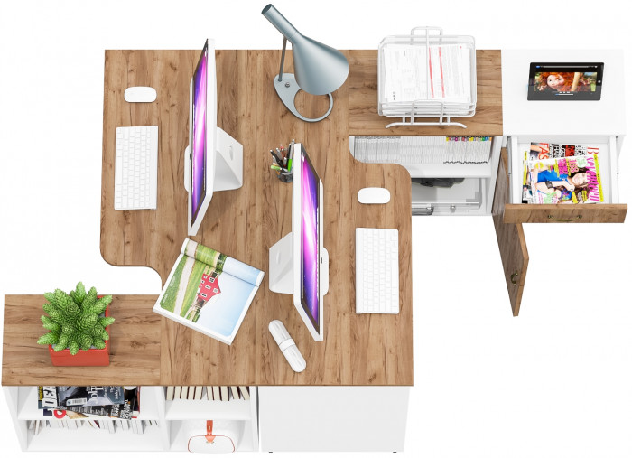 Лидер-8 Стол + Стол + Тумба МД 3.15, белый шагрень/крафт золото