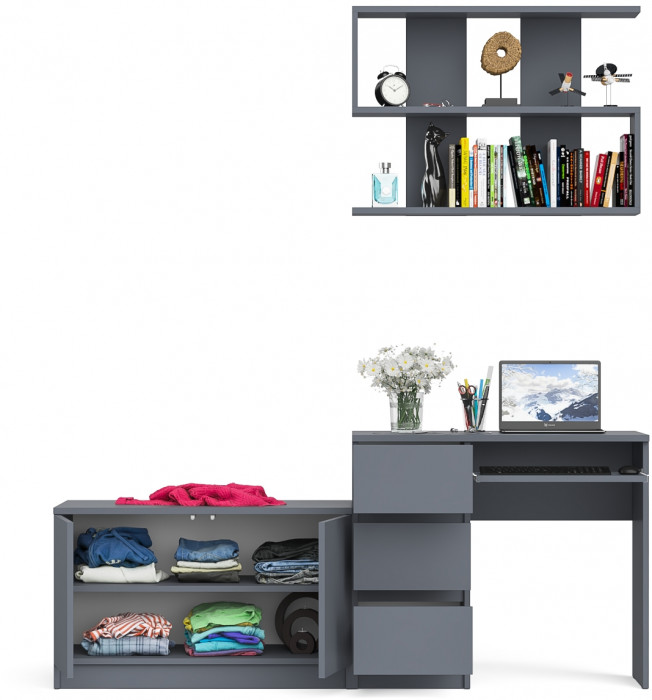 Мори компьютерный стол МС-6 левый + Тумба МА900.1 + Полка 900, графит