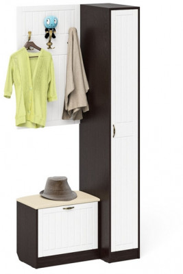 Прихожая П-6 Компоновка № 41, венге/фасады МДФ белое дерево фрезеровка прованс