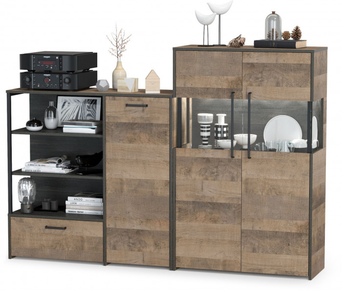 Трувор 13.307.01 Комод + 13.306 Комод с витриной, дуб гранж песочный/интра