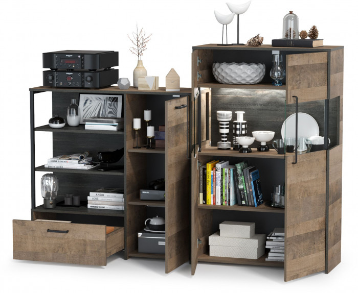 Трувор 13.307.01 Комод + 13.306 Комод с витриной, дуб гранж песочный/интра