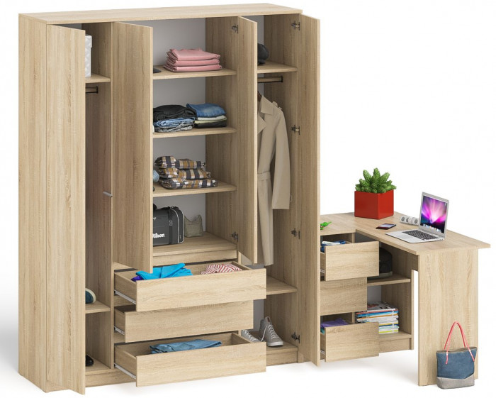 Мори компьютерный стол МС-16 левый + Шкаф МШ1600.1, дуб сонома