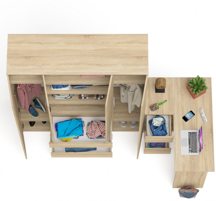 Мори компьютерный стол МС-16 левый + Шкаф МШ1600.1, дуб сонома