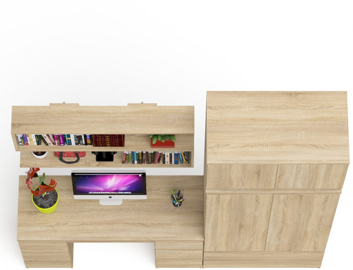 Мори компьютерный стол МС-2 + Шкаф МШ900.1 + Антресоль МА900.1 + Полка 1200, дуб сонома