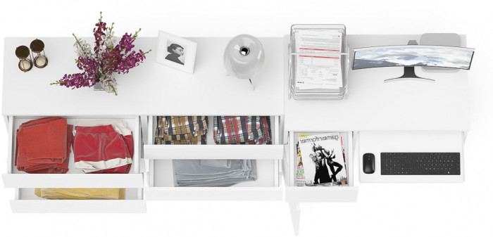 Мори компьютерный стол МС-1 левый + Комод МК1380.6, белый