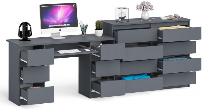 Мори компьютерный стол МС-2 + Комод МК1200.8, графит