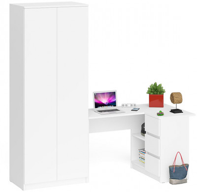 Мори Стол компьютерный МС-16 правый + Шкаф МШ800.1, цвет белый, ШхГхВ 204,8х84,9х209,6 см., выдвижные ящики справа, НЕ универсальная сборка